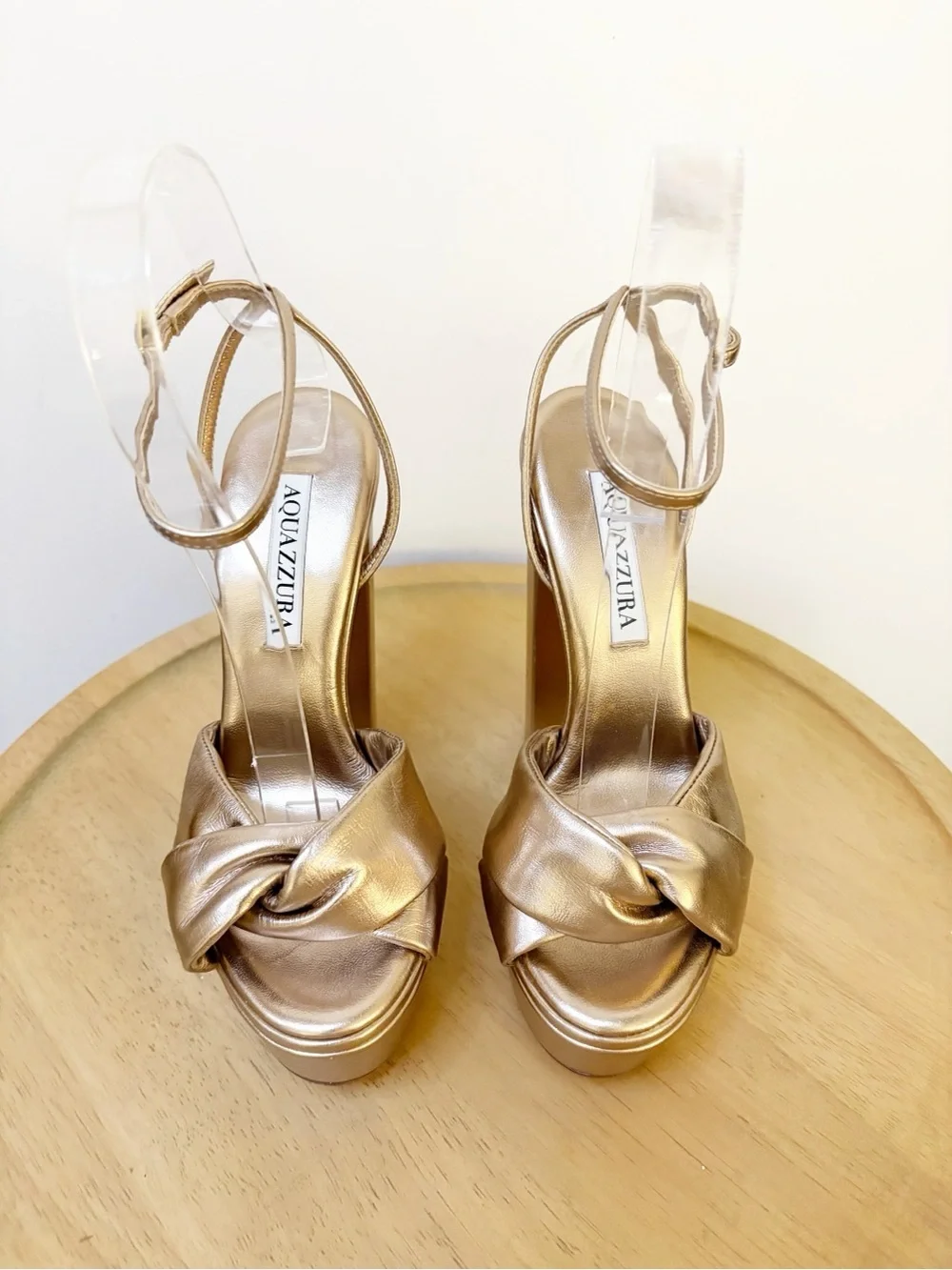 New Aquazzura Olie Plateau 140 Knotted Platform Heels